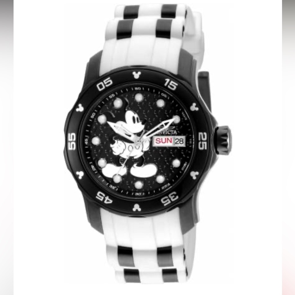 Invicta Black and White Mickey Dial Silicone Strap Watch